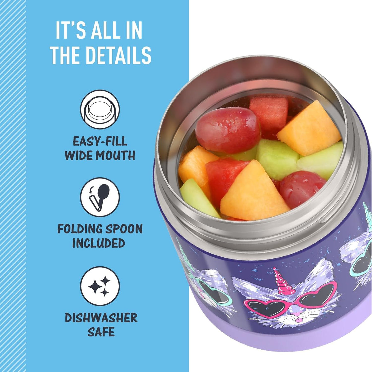 THERMOS FUNTAINER Kids Food Jar with Spoon, 10oz, Pink