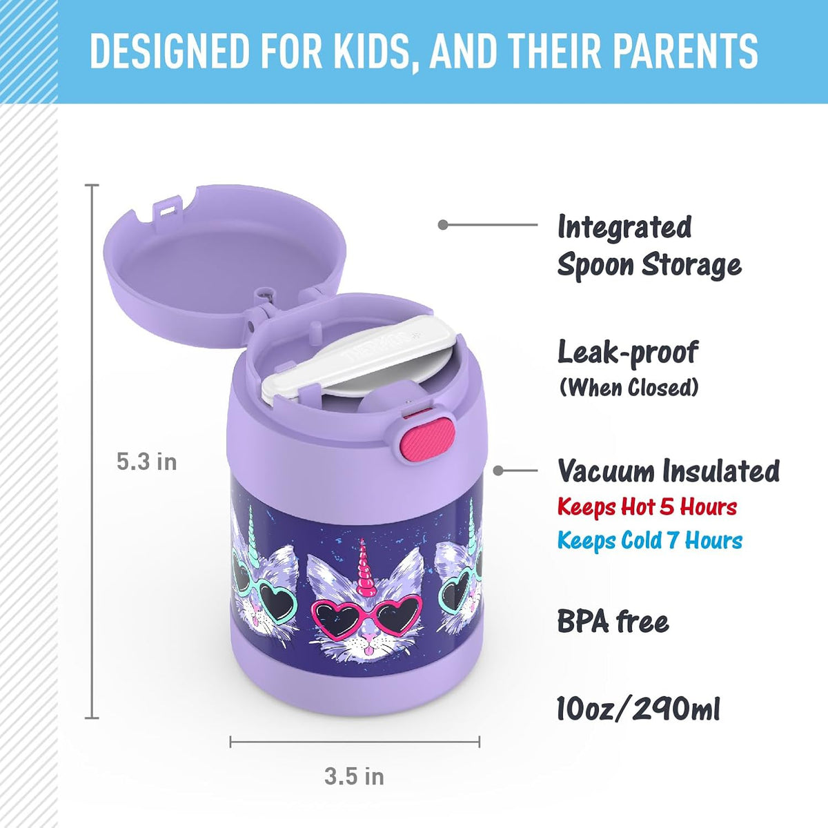 THERMOS FUNTAINER Kids Food Jar with Spoon, 10oz, Pink